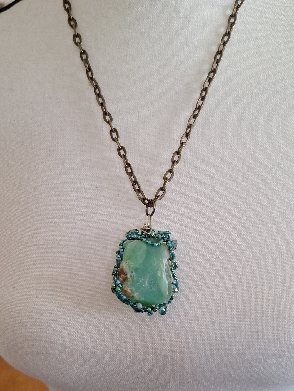 Handmade Green Turquoise Stone Pendant Necklace - Unbranded